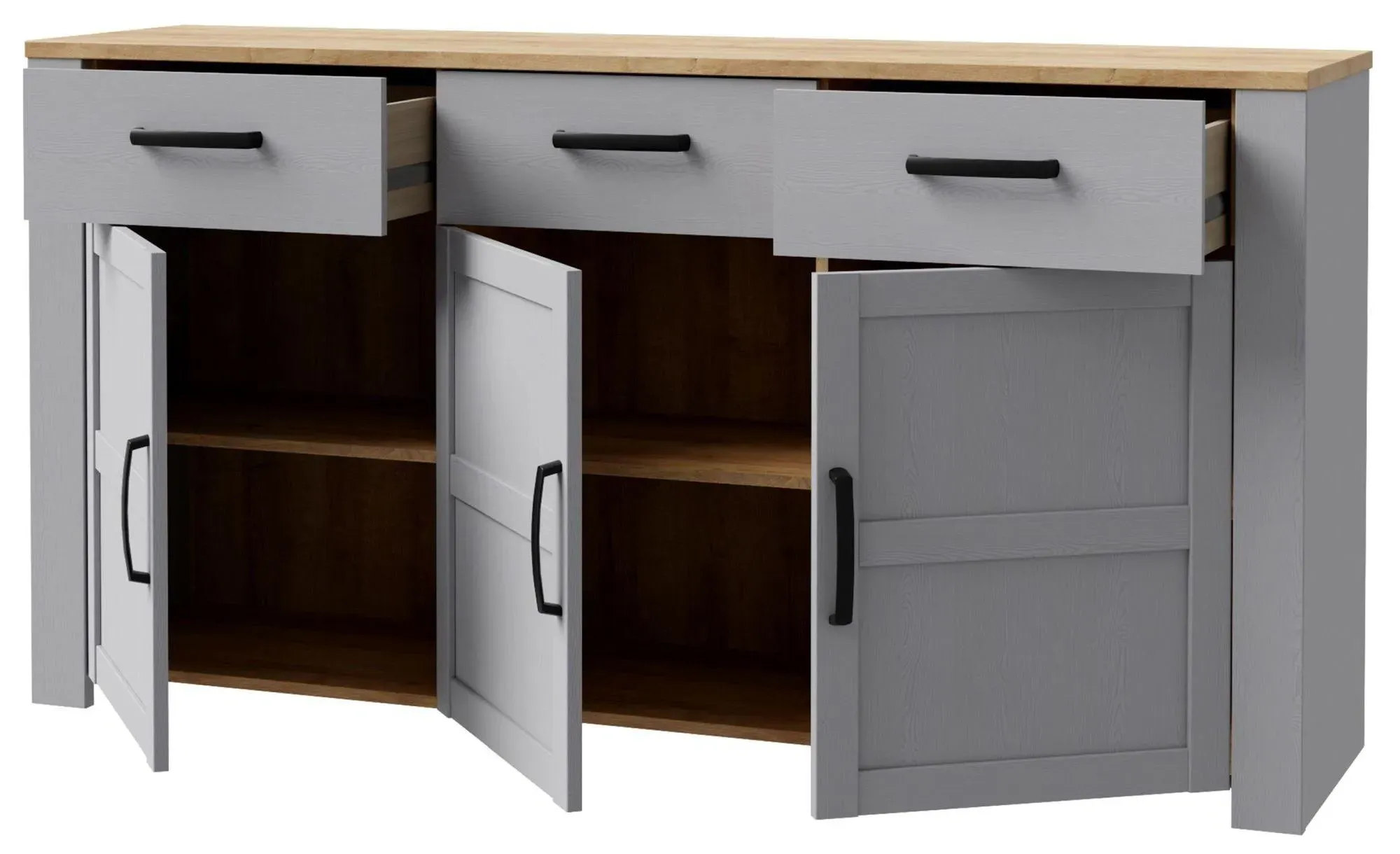 Bohol 3 Door Medium Sideboard - Grey, Oak