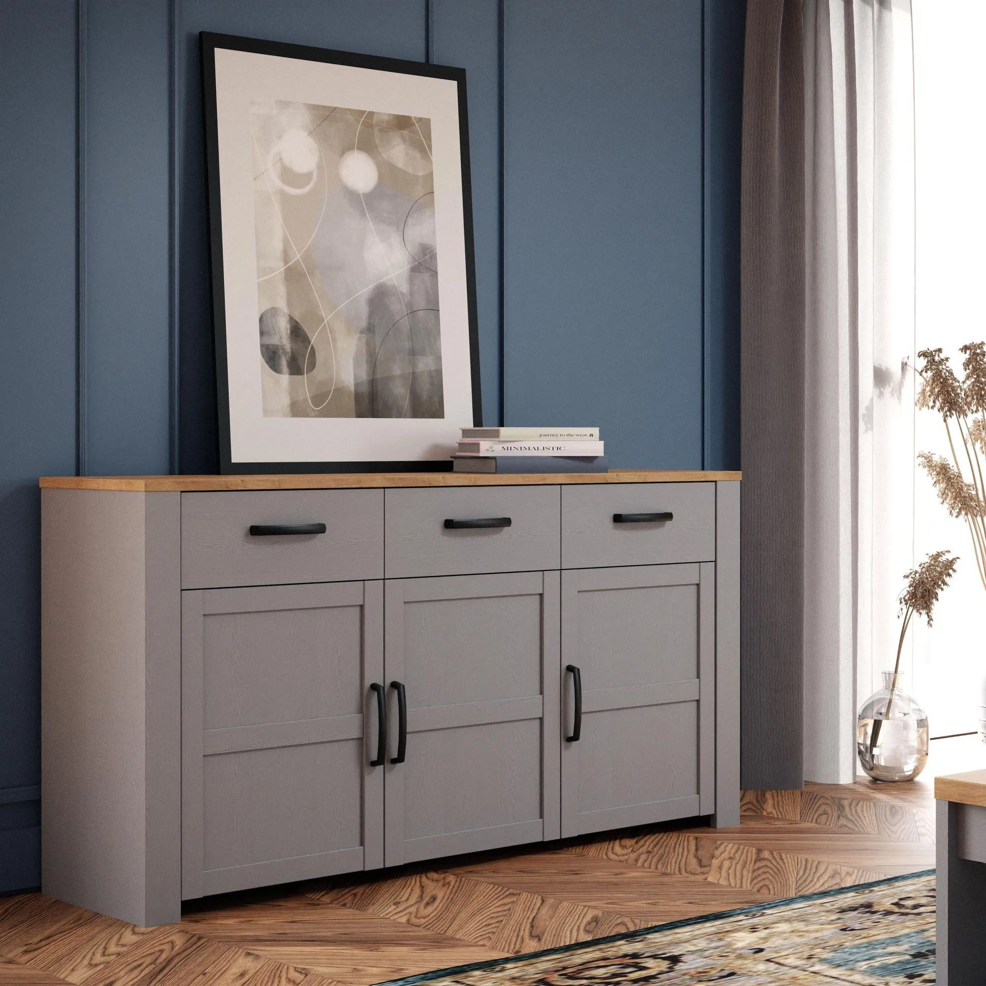 Bohol 3 Door Medium Sideboard - Grey, Oak