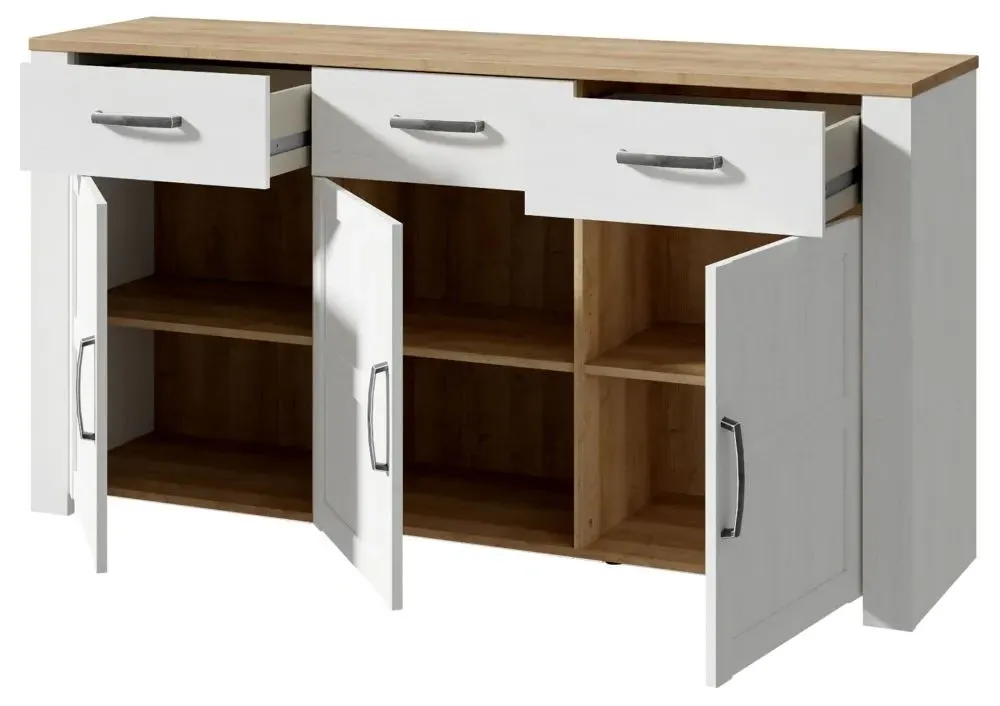 Bohol 3 Door Medium Sideboard - White, Oak