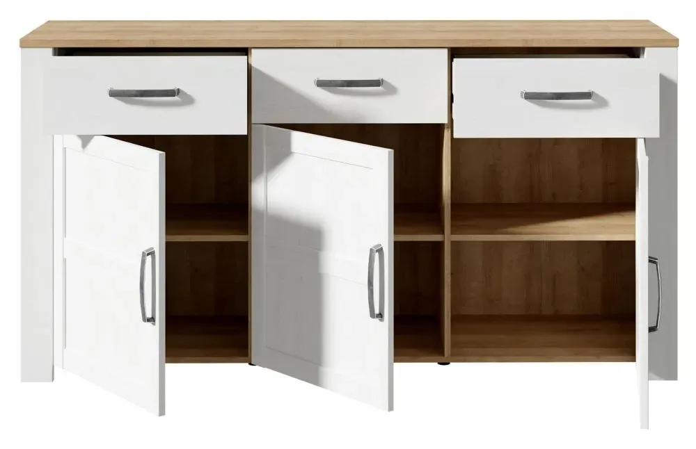 Bohol 3 Door Medium Sideboard - White, Oak