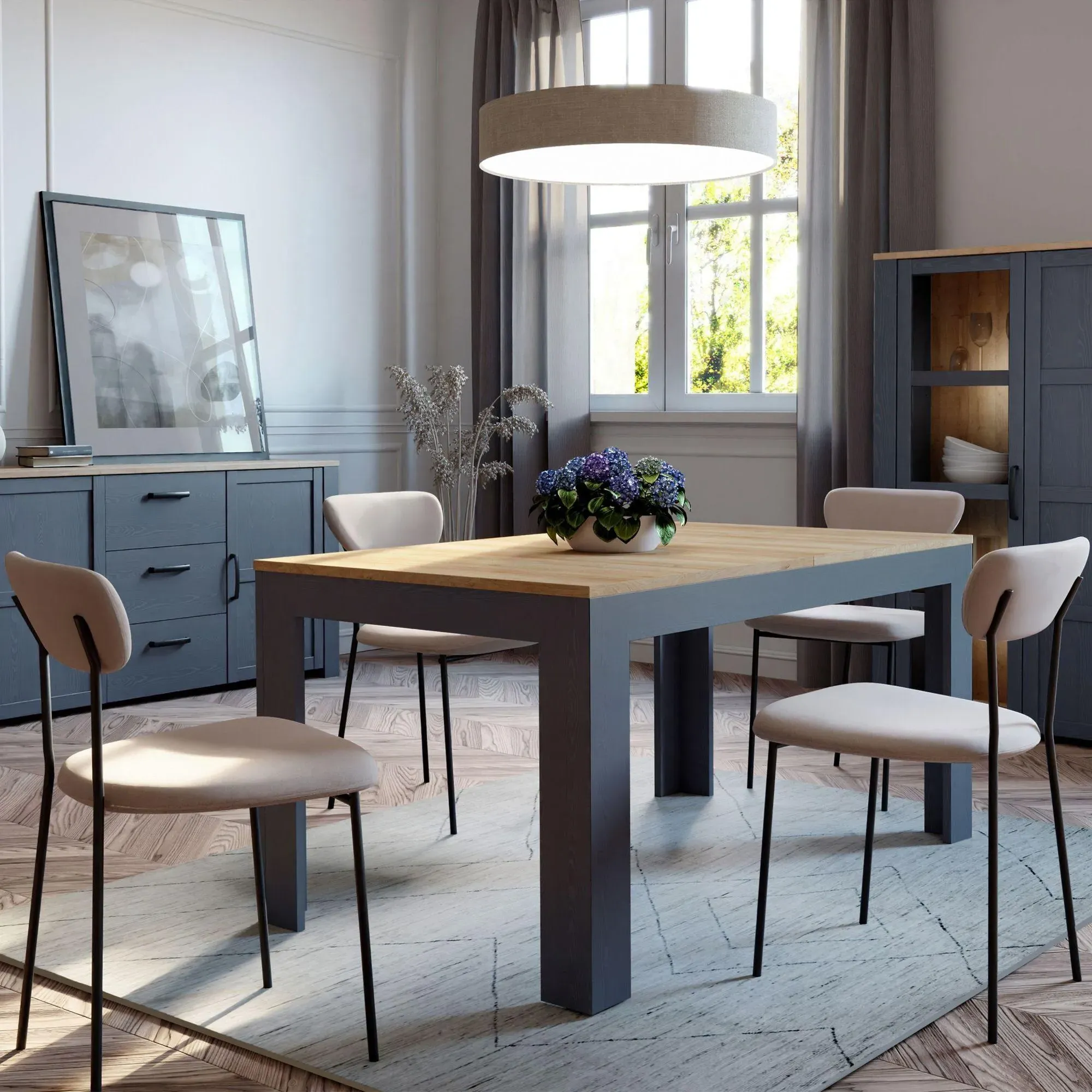 Bohol 6-8 Seater Extendable Dining Table - Navy, Oak