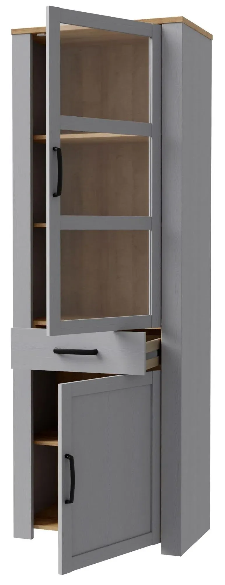 Bohol Narrow Display Cabinet - Grey Oak, Riviera Oak