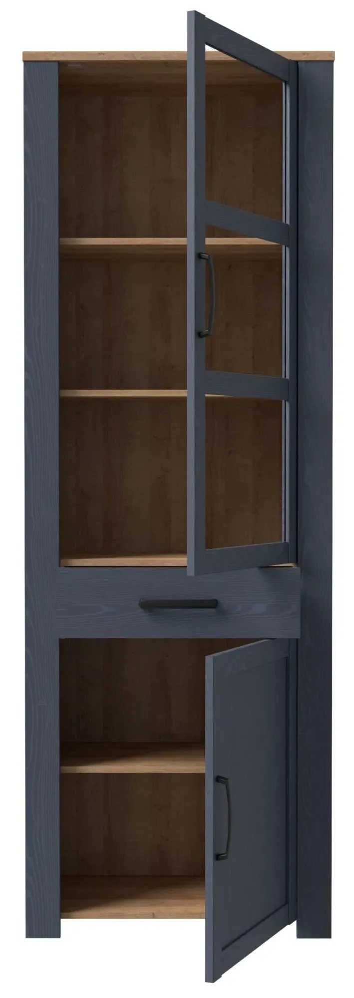 Bohol Narrow Display Cabinet - Navy, Riviera Oak