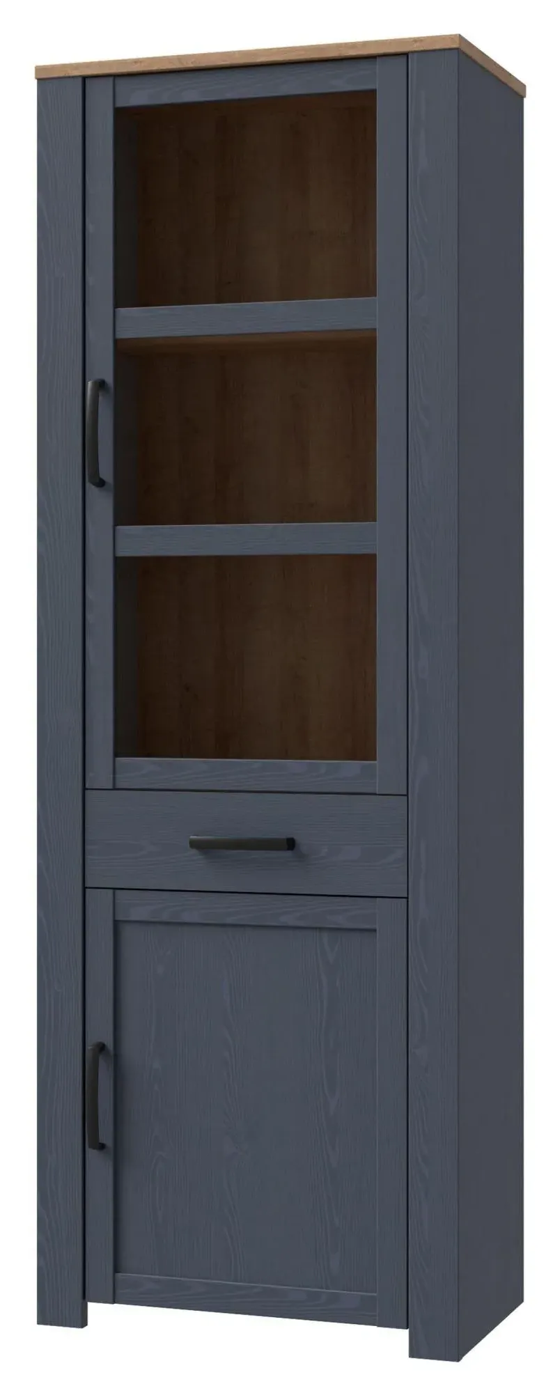 Bohol Narrow Display Cabinet - Navy, Riviera Oak