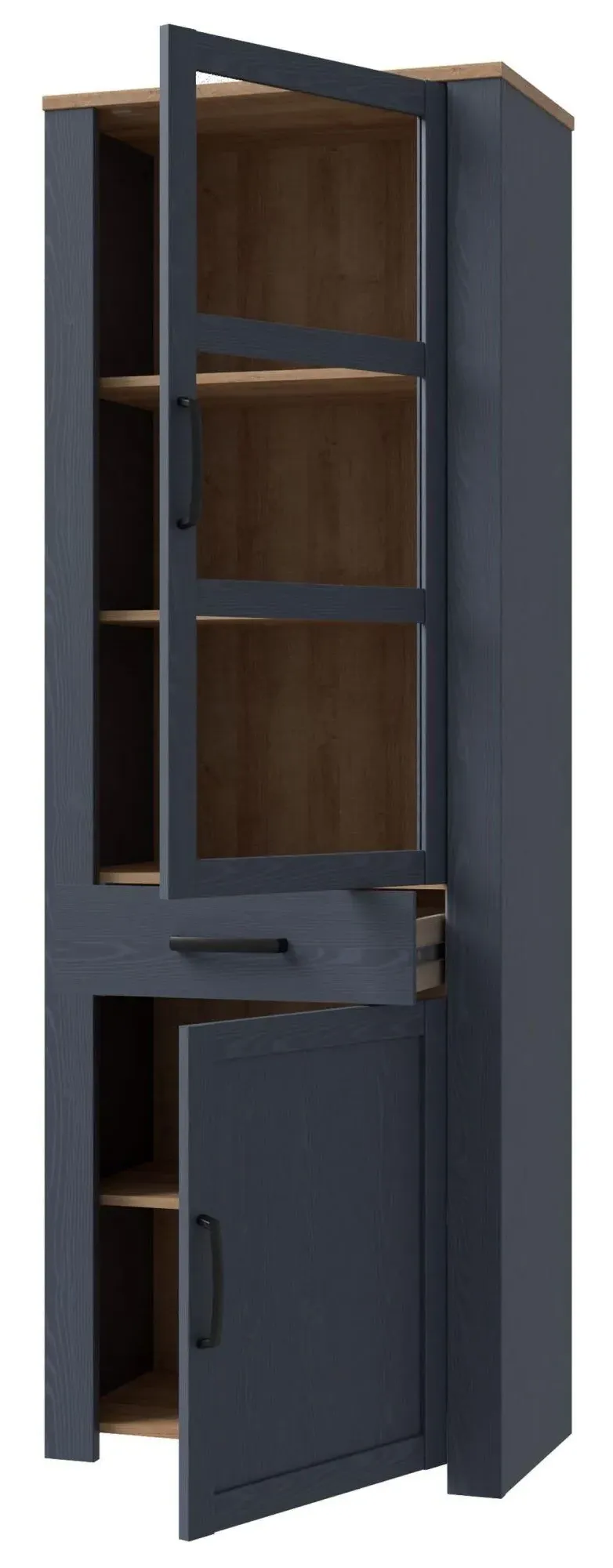 Bohol Narrow Display Cabinet - Navy, Riviera Oak