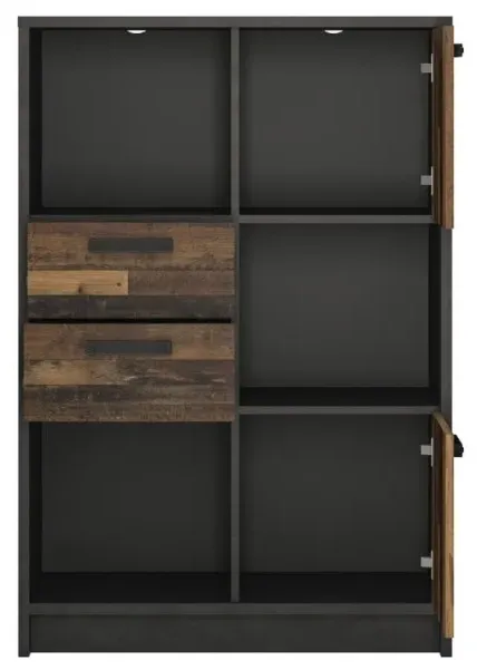 Brooklyn Low Bookcase with 2 Door 2 Drawer - Walnut