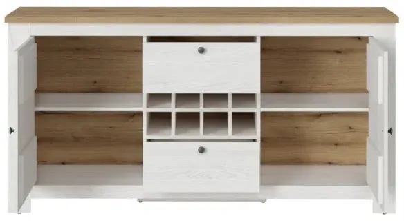 Celesto 2 Door Large Sideboard with Wine Rack - White, Oak