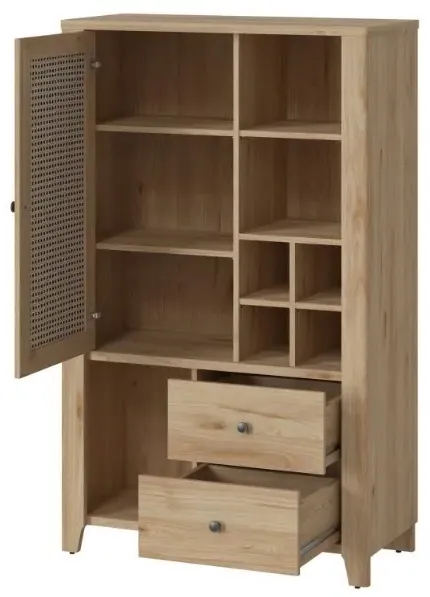 Cestino 1 Door 2 Drawer Cabinet - Oak, Rattan Effect