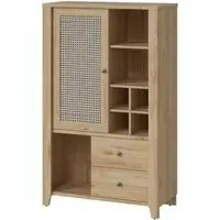 Cestino 1 Door 2 Drawer Cabinet - Oak, Rattan Effect