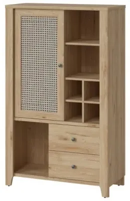 Cestino 1 Door 2 Drawer Cabinet - Oak, Rattan Effect image
