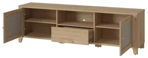 Cestino 2 Door TV Unit - Oak, Rattan Effect