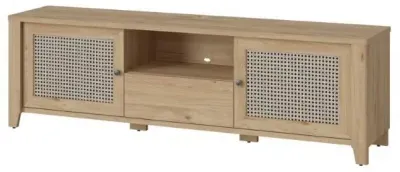 Cestino 2 Door TV Unit - Oak, Rattan Effect image