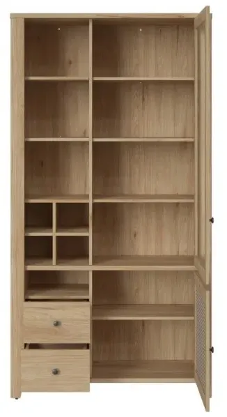 Cestino 2 Door Wide Display Cabinet - Oak, Rattan Effect