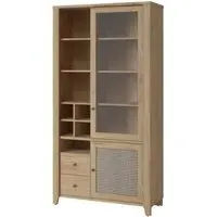 Cestino 2 Door Wide Display Cabinet - Oak, Rattan Effect