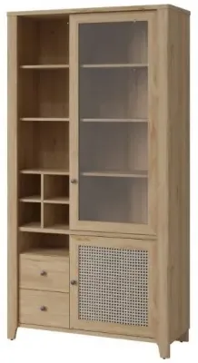 Cestino 2 Door Wide Display Cabinet - Oak, Rattan Effect