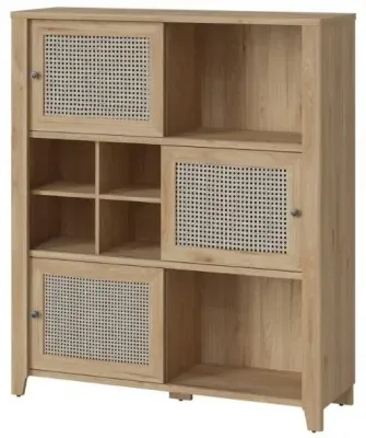 Cestino 3 Door Low Cabinet - Oak, Rattan Effect image