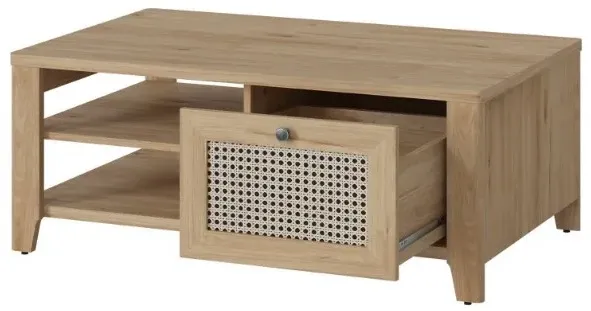 Cestino Coffee Table with Storage - Oak, Rattan Effect