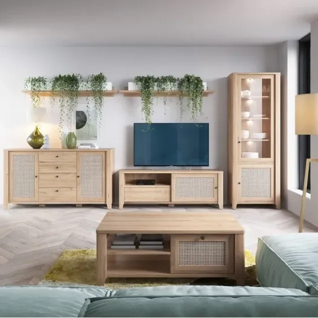 Cestino Coffee Table with Storage - Oak, Rattan Effect