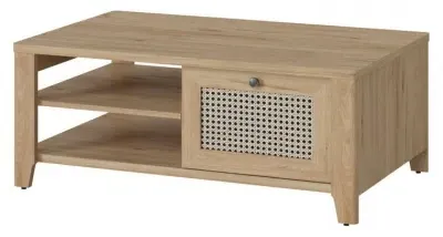 Cestino Coffee Table with Storage - Oak, Rattan Effect image