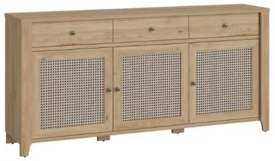 Cestino Extra Large Sideboard - Oak, Rattan Effect
