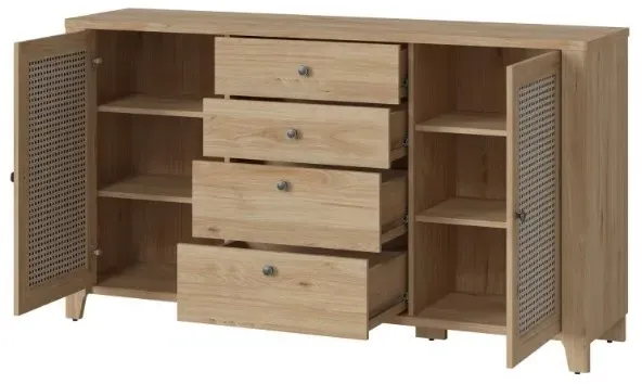 Cestino Large Sideboard - Oak, Rattan Effect