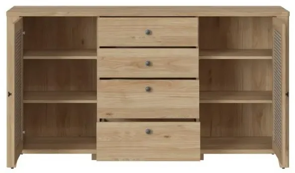 Cestino Large Sideboard - Oak, Rattan Effect