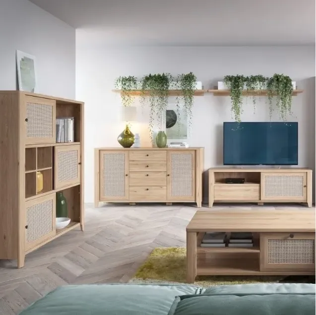 Cestino Large Sideboard - Oak, Rattan Effect