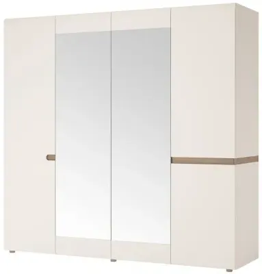 Chelsea 4 Door Wardrobe with Mirror - White, Truffle Oak