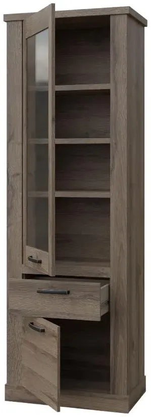 Corona Narrow Display Cabinet with Drawer - Tabak Oak
