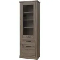 Corona Narrow Display Cabinet with Drawer - Tabak Oak