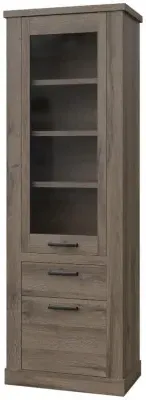 Corona Narrow Display Cabinet with Drawer - Tabak Oak