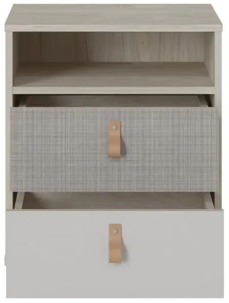 Denim 2 Drawer Bedside Cabinet - Grey, Light Walnut