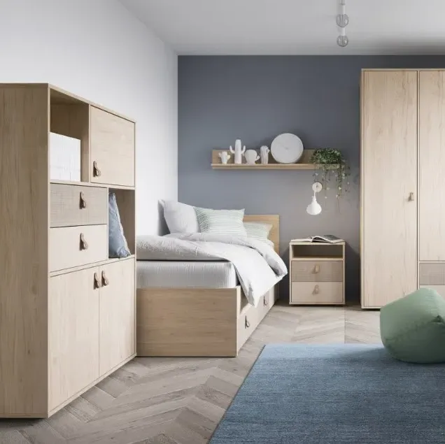 Denim 2 Drawer Bedside Cabinet - Grey, Light Walnut