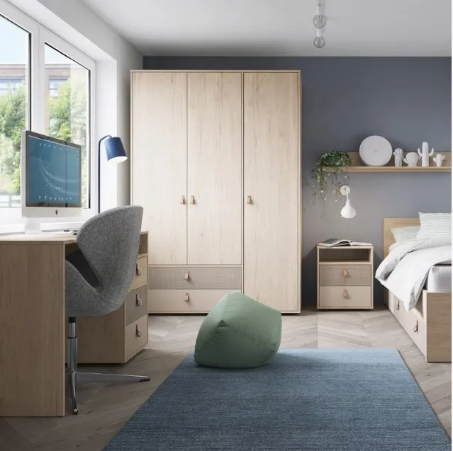 Denim 2 Drawer Bedside Cabinet - Grey, Light Walnut