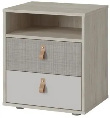 Denim 2 Drawer Bedside Cabinet - Grey, Light Walnut image