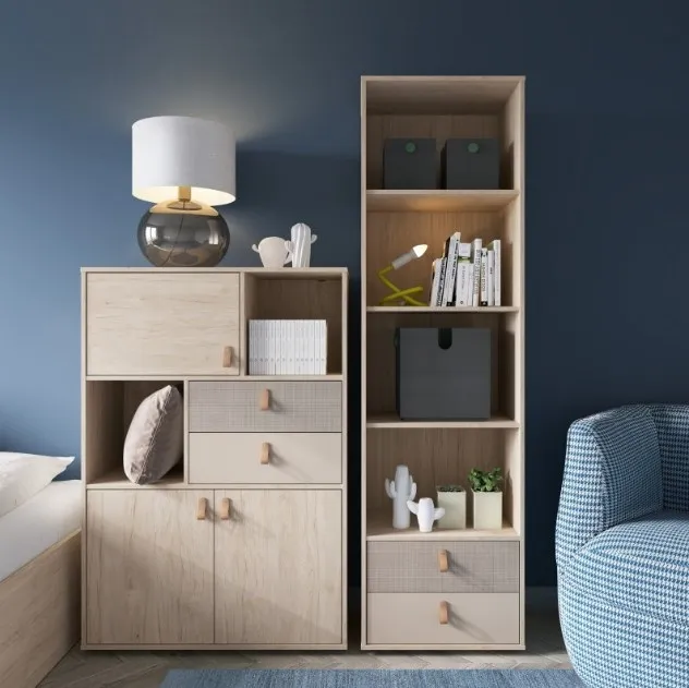 Denim 3 Door Cabinet - Grey, Light Walnut