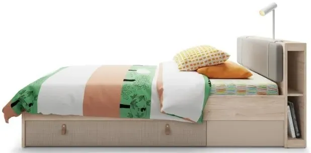 Denim Single Bed Frame with Storage - Grey, Walnut