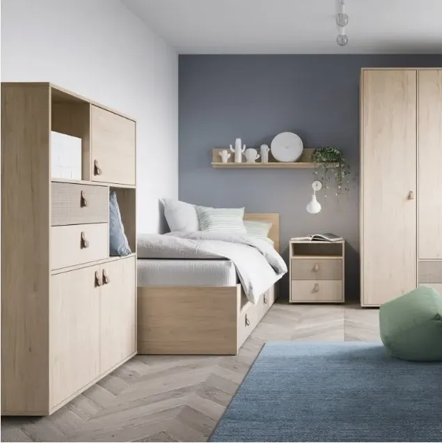 Denim Single Bed Frame with Storage - Grey, Walnut