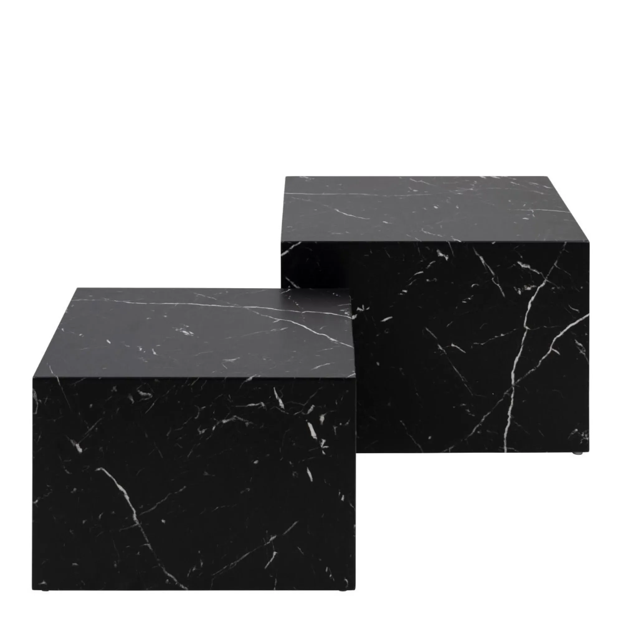 Dice Square Coffee Table Set of 2 - Black, Marble Effect