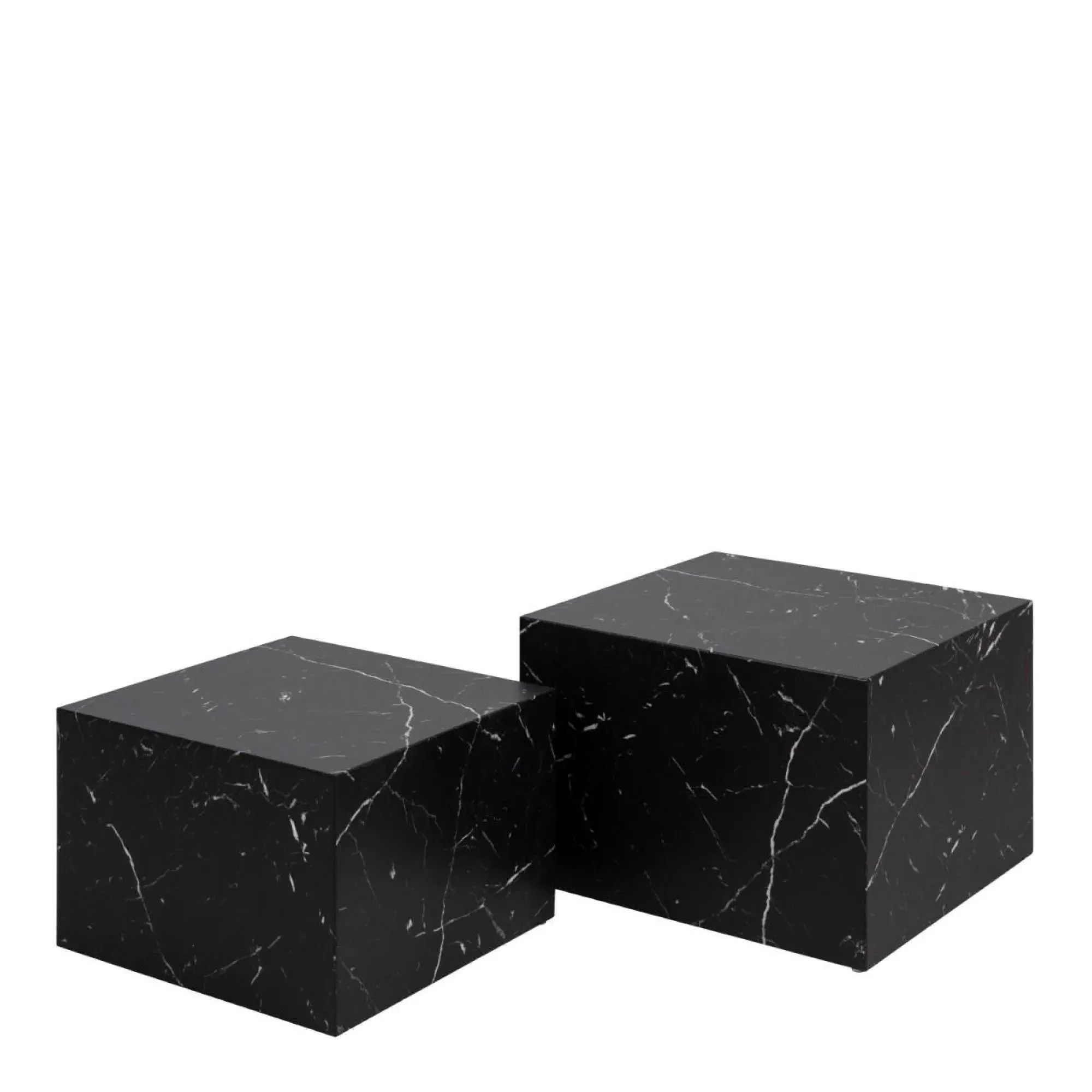 Dice Square Coffee Table Set of 2 - Black, Marble Effect