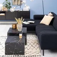 Dice Square Coffee Table Set of 2 - Black, Marble Effect