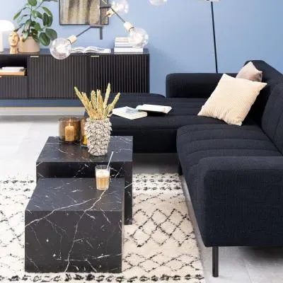 Dice Square Coffee Table Set of 2 - Black, Marble Effect image