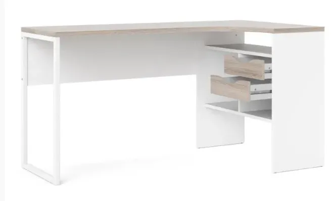 Function Plus Corner 2 Drawer Desk - White, Oak