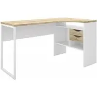 Function Plus Corner 2 Drawer Desk - White, Oak