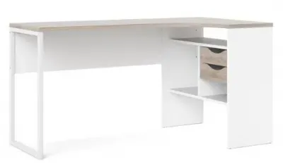 Function Plus Corner 2 Drawer Desk - White, Oak