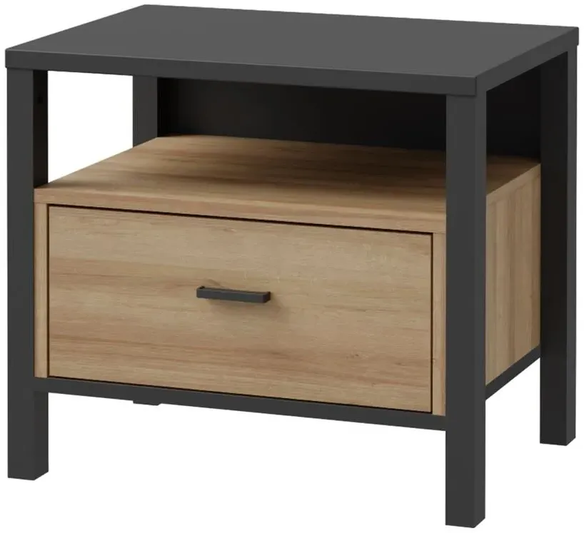 High Rock 1-Drawer Bedside Table - Black, Oak
