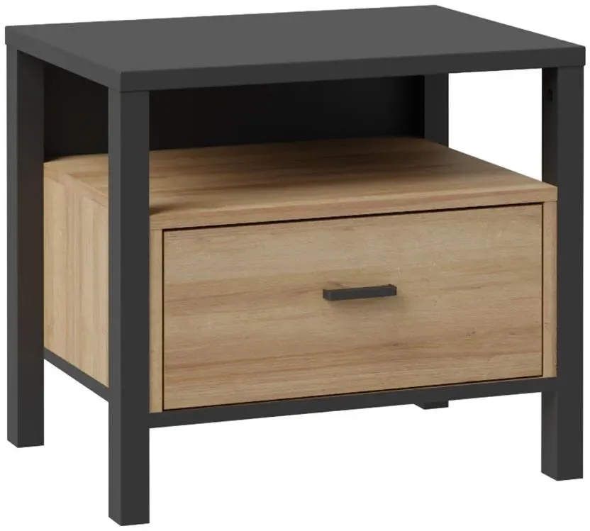 High Rock 1-Drawer Bedside Table - Black, Oak