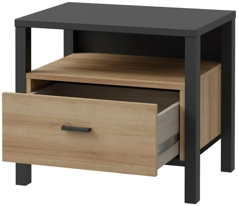 High Rock 1-Drawer Bedside Table - Black, Oak