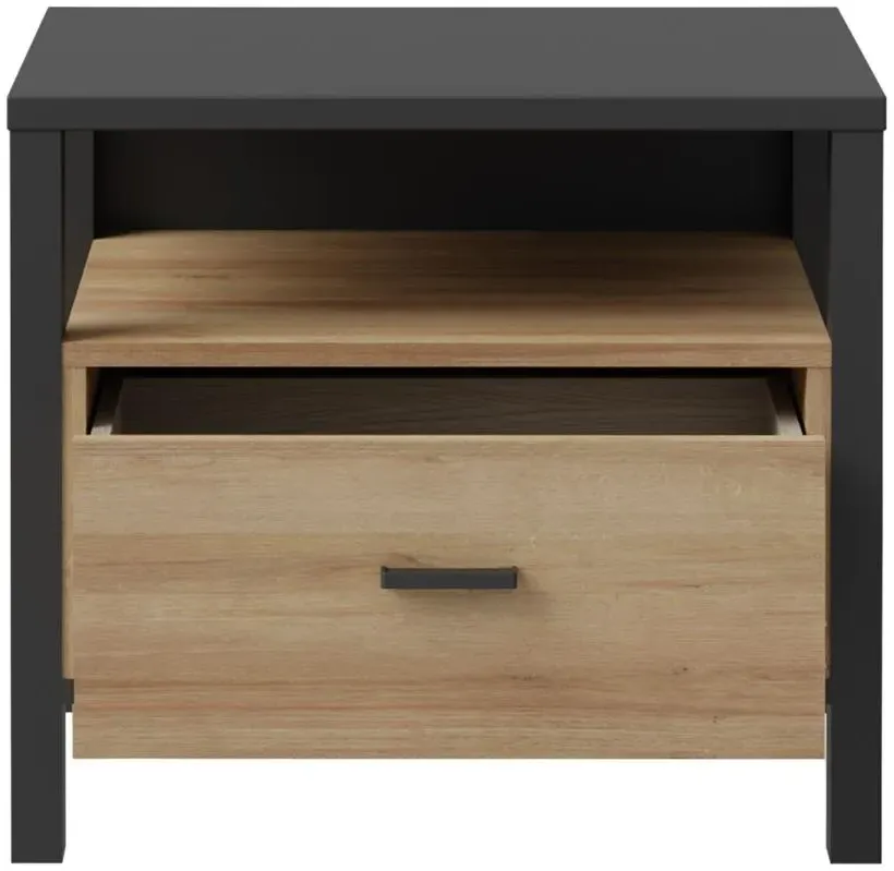 High Rock 1-Drawer Bedside Table - Black, Oak