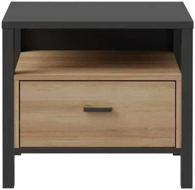 High Rock 1-Drawer Bedside Table - Black, Oak